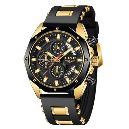 Montre Homme Luxe LIGE LG8908 Avec Logo Personnalisé Chronographe Luminescent Boîte Cadeau Bracelet En Caoutchouc Et Acier Inoxydable