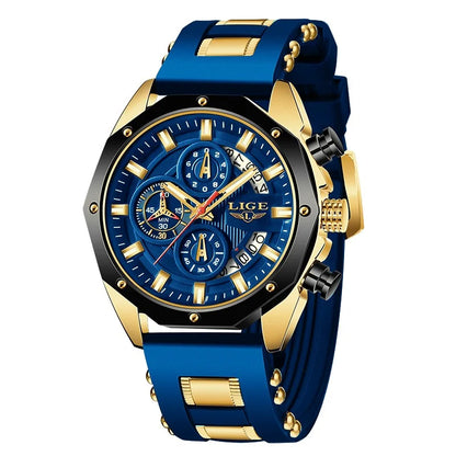 Montre Homme Luxe LIGE LG8908 Avec Logo Personnalisé Chronographe Luminescent Boîte Cadeau Bracelet En Caoutchouc Et Acier Inoxydable