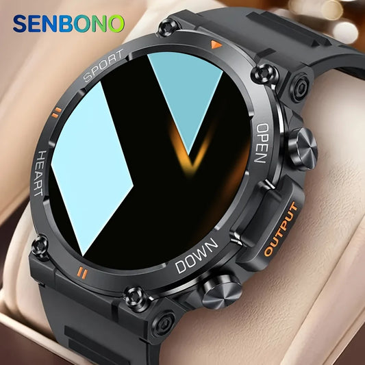 Montre Connectée Homme SENBONO Grande Écran Rond Télécommande sans Fil Répondre Appel Entrainement Fitness Extérieur Sports Compatible iPhone Android