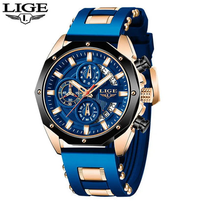 Montre Homme Luxe LIGE LG8908 Avec Logo Personnalisé Chronographe Luminescent Boîte Cadeau Bracelet En Caoutchouc Et Acier Inoxydable