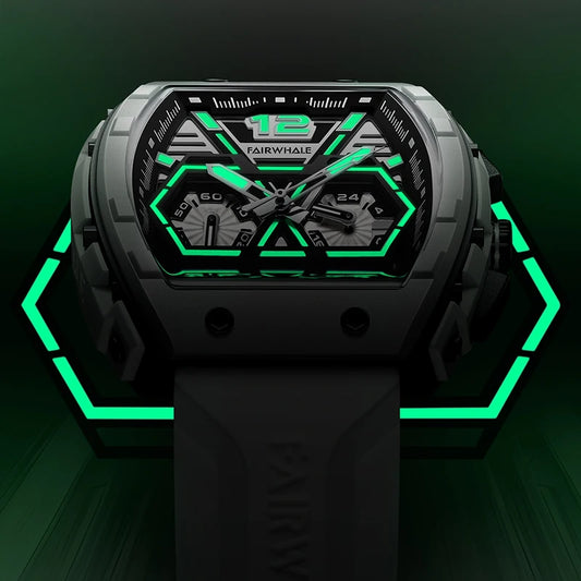 Montre Homme Quartz Fairwhale 5560 Sport Business Luxe Multi-Main Calendrier Squelette Étanche En Caoutchouc Imperméable 3BAR