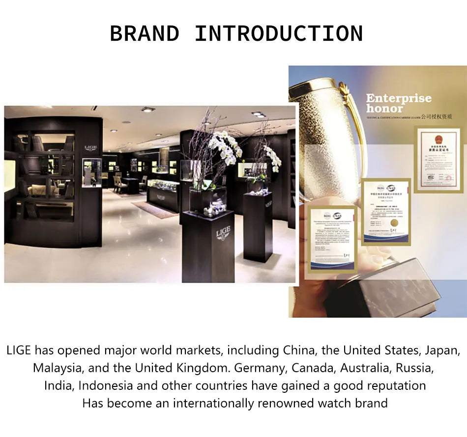 Montre Homme Luxe LIGE LG8908 Avec Logo Personnalisé Chronographe Luminescent Boîte Cadeau Bracelet En Caoutchouc Et Acier Inoxydable