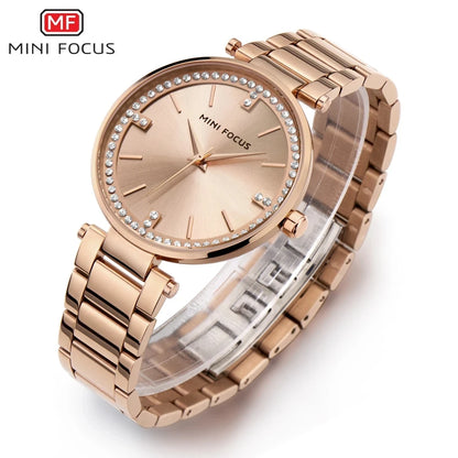 Montre Femme Mini Focus MF0031L MF 0031 Acier Inoxydable Mode Luxe Quartz Original Bracelet 25.2cm Étanche 3BAR Élégante Vintage