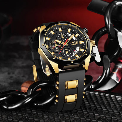 Montre Homme Luxe LIGE LG8908 Avec Logo Personnalisé Chronographe Luminescent Boîte Cadeau Bracelet En Caoutchouc Et Acier Inoxydable