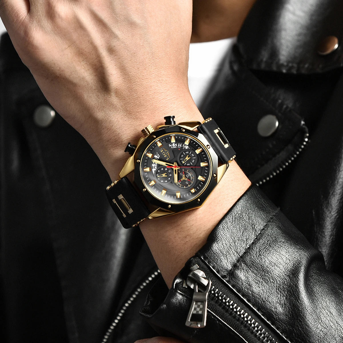 Montre Homme Luxe LIGE LG8908 Avec Logo Personnalisé Chronographe Luminescent Boîte Cadeau Bracelet En Caoutchouc Et Acier Inoxydable