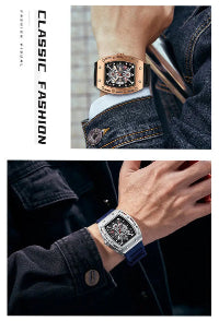 MINI FOCUS Montre Tonneau pour Homme, Montre-Bracelet Sport Militaire Étanche avec Bracelet en Silicone, Montre à Quartz