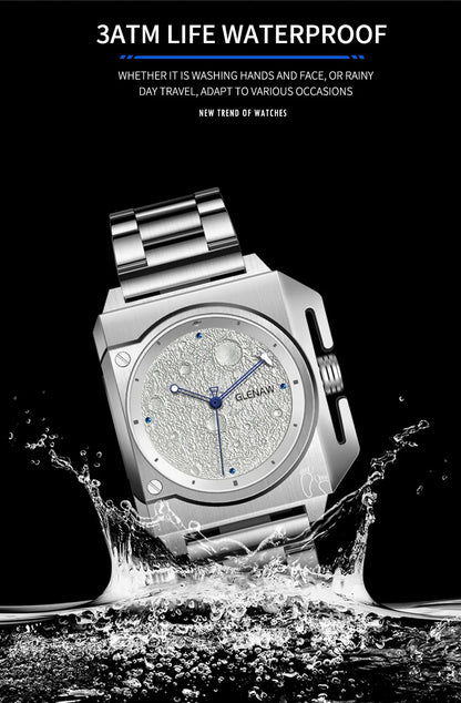 Montre Homme GLENAW Design de marque originale Montre mécanique cadran de lune pointeur de vaisseau spatial lumineux Montre en acier inoxydable pour hommes