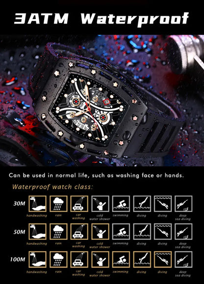 MINI FOCUS Montre Tonneau pour Homme, Montre-Bracelet Sport Militaire Étanche avec Bracelet en Silicone, Montre à Quartz