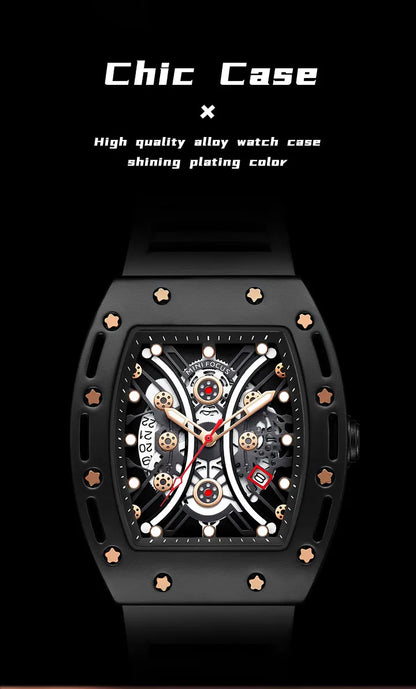 MINI FOCUS Montre Tonneau pour Homme, Montre-Bracelet Sport Militaire Étanche avec Bracelet en Silicone, Montre à Quartz