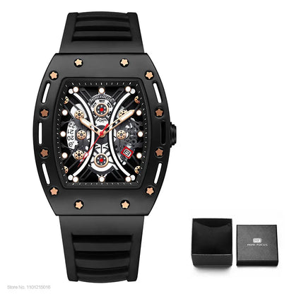 MINI FOCUS Montre Tonneau pour Homme, Montre-Bracelet Sport Militaire Étanche avec Bracelet en Silicone, Montre à Quartz
