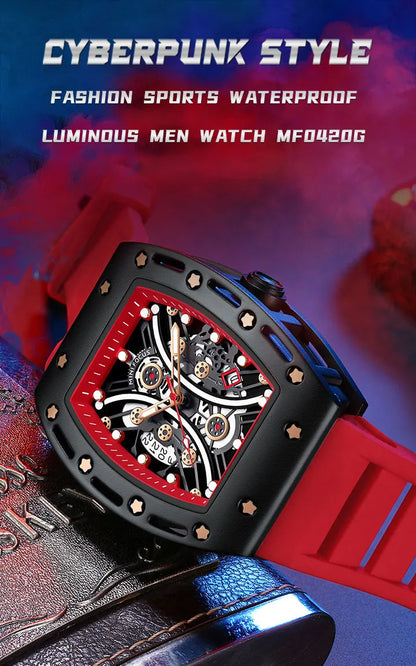 MINI FOCUS Montre Tonneau pour Homme, Montre-Bracelet Sport Militaire Étanche avec Bracelet en Silicone, Montre à Quartz