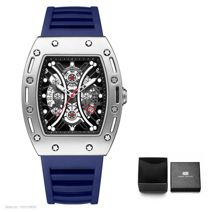 MINI FOCUS Montre Tonneau pour Homme, Montre-Bracelet Sport Militaire Étanche avec Bracelet en Silicone, Montre à Quartz