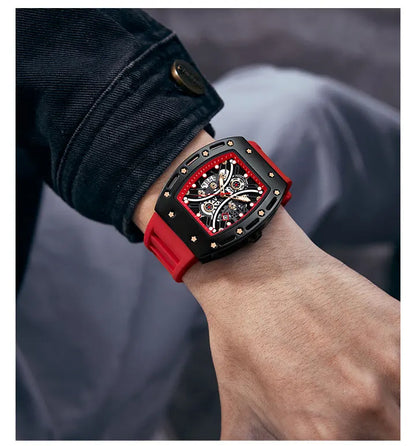 MINI FOCUS Montre Tonneau pour Homme, Montre-Bracelet Sport Militaire Étanche avec Bracelet en Silicone, Montre à Quartz