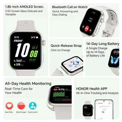 Global Version HONOR CHOICE InFoWear Watch 2i Smartwatch Écran AMOLED 1,85 pouces Surveillance de la santé tout au long de la journée Bluetooth Appel