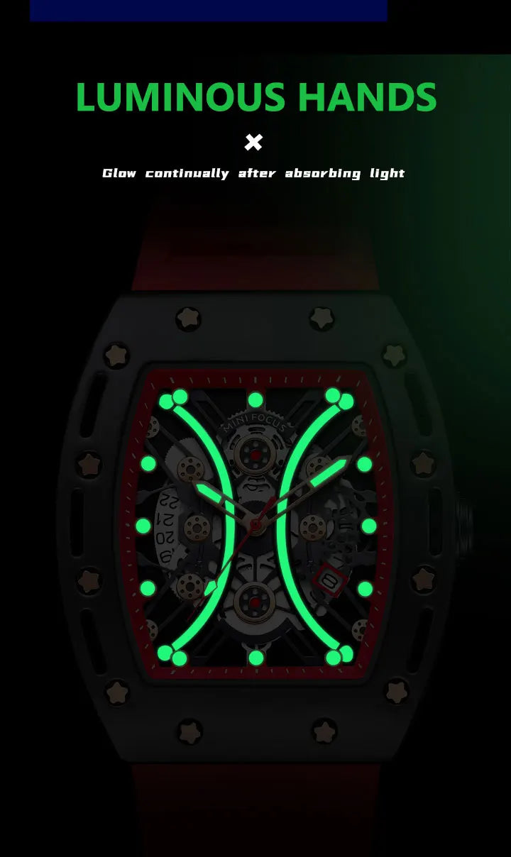 MINI FOCUS Montre Tonneau pour Homme, Montre-Bracelet Sport Militaire Étanche avec Bracelet en Silicone, Montre à Quartz