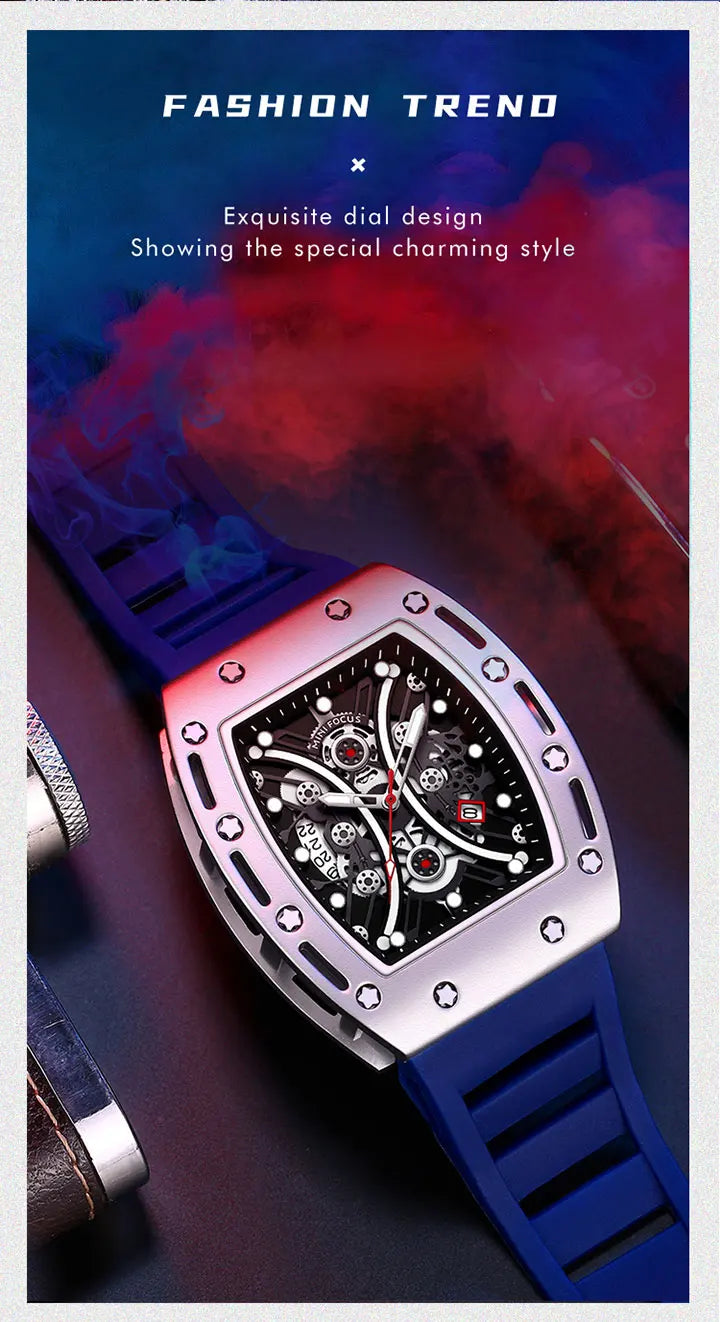 MINI FOCUS Montre Tonneau pour Homme, Montre-Bracelet Sport Militaire Étanche avec Bracelet en Silicone, Montre à Quartz