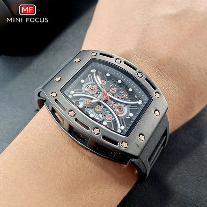 MINI FOCUS Montre Tonneau pour Homme, Montre-Bracelet Sport Militaire Étanche avec Bracelet en Silicone, Montre à Quartz