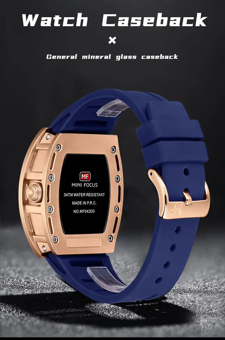 MINI FOCUS Montre Tonneau pour Homme, Montre-Bracelet Sport Militaire Étanche avec Bracelet en Silicone, Montre à Quartz