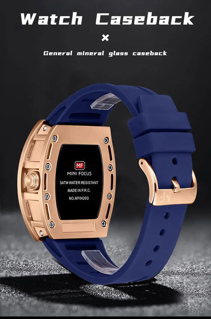 MINI FOCUS Montre Tonneau pour Homme, Montre-Bracelet Sport Militaire Étanche avec Bracelet en Silicone, Montre à Quartz