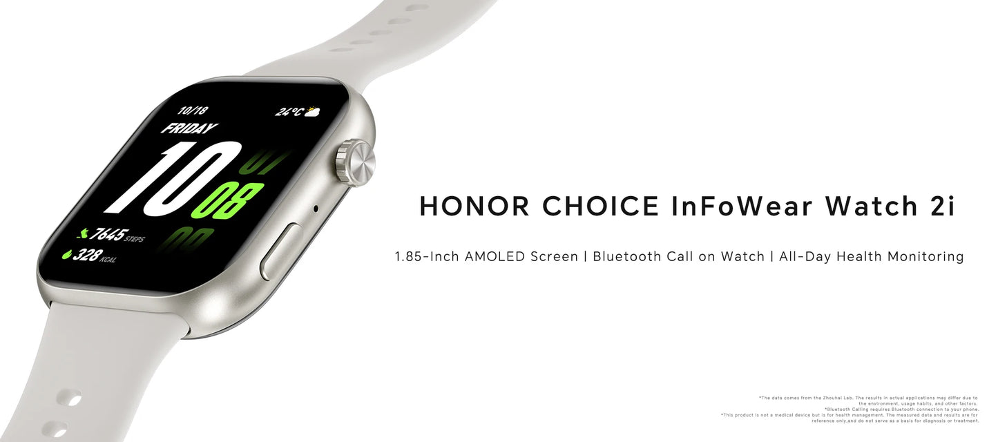 Global Version HONOR CHOICE InFoWear Watch 2i Smartwatch Écran AMOLED 1,85 pouces Surveillance de la santé tout au long de la journée Bluetooth Appel