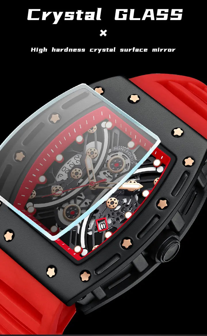 MINI FOCUS Montre Tonneau pour Homme, Montre-Bracelet Sport Militaire Étanche avec Bracelet en Silicone, Montre à Quartz