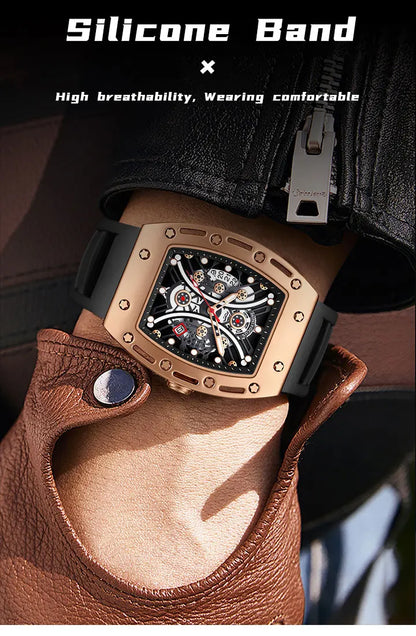 MINI FOCUS Montre Tonneau pour Homme, Montre-Bracelet Sport Militaire Étanche avec Bracelet en Silicone, Montre à Quartz